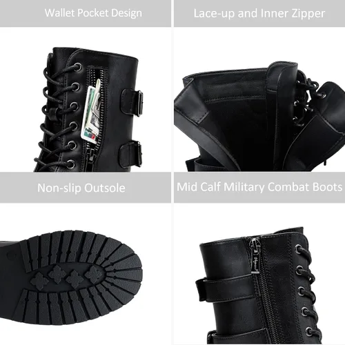 Miniatura 5 de Vepose Botas de combate militares de 28 a media pantorrilla para mujer con bolsillo tipo billetera para cuchillo de tarjetas