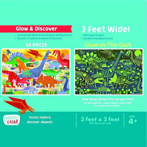 Miniatura 8 de Chuckle & Roar Rompecabezas de piso jumbo de dinosaurio – 50 piezas, 24 x 36 pulgadas, edades de 4 a 6 años – Rompecabezas para niños que brilla