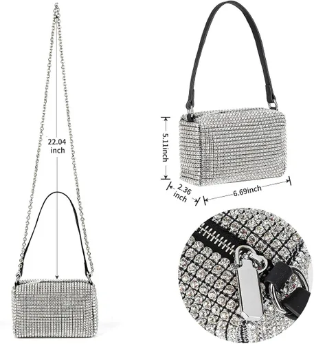 Miniatura 2 de Bolso de mano de noche con cristales brillantes para mujeres y niñas, bolso cruzado brillante para boda, graduación, fiesta, club, bolsos