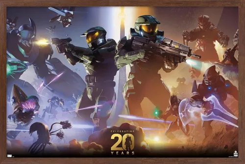 Miniatura 7 de Halo - Póster de pared de 20 años, 22.4 pulgadas de largo x 14.7 pulgadas de ancho, versión enmarcada de madera de granero