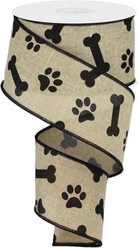 Miniatura 3 de Craig Bachman Cinta real con estampado de patas de 1.5 pulgadas: cinta negra (10 yardas) para envolver regalos con arreglo floral artesanal