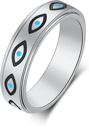Anillo de ansiedad para mujer, anillos giratorios: anillos giratorios de acero inoxidable de 0.236 pulgadas (0.236 in) con luna y estrella para la