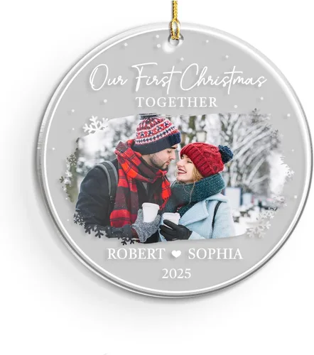 Miniatura 26 de Adorno personalizado de primera Navidad para casados, adornos de cerámica de Navidad con foto foto boda matrimonio nombre personalizado recuerdo 1ª