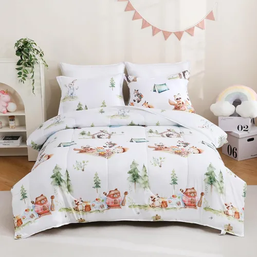 Miniatura 30 de Juego de colcha Yibeizi para avión para niños, tamaño individual, ropa de cama estampada en camuflaje verde para niños con funda de almohada, juego