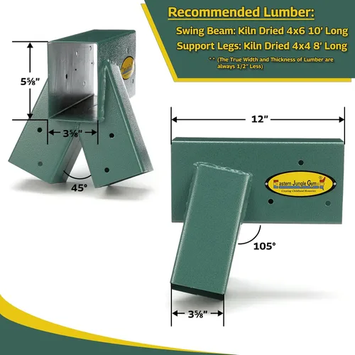Miniatura 2 de Eastern Jungle Gym Fácil 1-2-3 Soportes A-Frame 2 para juego de swing con todos los hardware de montaje, verde