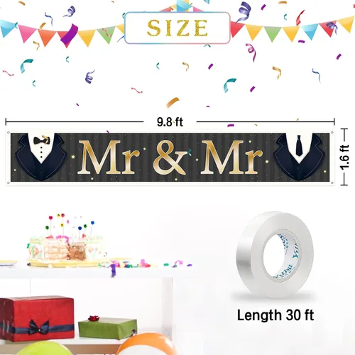 Miniatura 2 de INNORU Cartel grande con texto en inglés "Mr & Sr", letrero de fondo para fiesta de boda gay, cartel de jardín para hombre, despedida de soltera