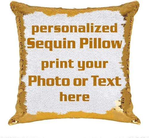 Miniatura 15 de Funda de almohada con lentejuelas para fotos/texto, imagen oculta, regalo personalizado único para amigos, familia, mascotas, lentejuelas negras