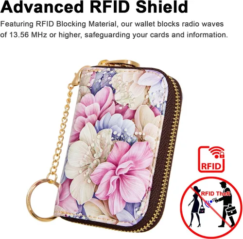 Miniatura 2 de Soporte para tarjetas de crédito, cartera con bloqueo RFID para mujer, pequeña cartera delgada de cuero con llavero con cremallera, funda