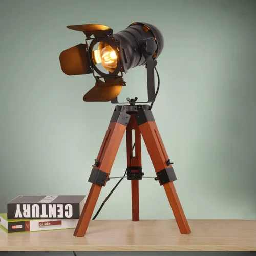 Miniatura 2 de Decoluce Lámpara de Pie Industrial con Trípode de Mesa Madera Vintage Reflector de Búsqueda de Cine Accesorios de Iluminación de Pie Foco Náutico