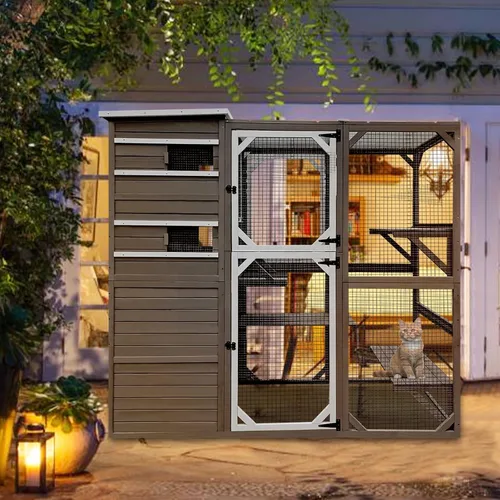 Miniatura 8 de PetsCosset Gran Encierro para Gatos al Aire Libre, Casa para Gatos Resistente a la Intemperie Conectada a la Ventana para Múltiples Gatos, Refugio