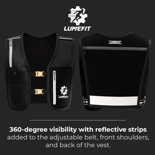 Miniatura 4 de LUMEFIT Chaleco para correr con soporte para teléfono, chaleco de hidratación con botella de agua, chaleco reflectante para hombres y mujeres