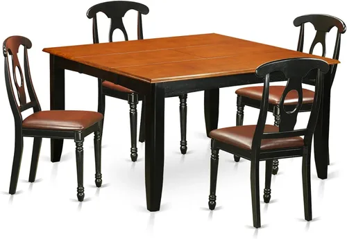 East West Furniture PFKE5-BCH-LC - Juego de comedor de 5 piezas para 4 personas, incluye una mesa de comedor cuadrada con hoja de mariposa y 4