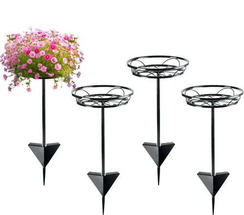 Miniatura 10 de Tellingyou Paquete de 2 soportes ajustables para macetas para exteriores, soportes de metal para plantas al aire libre, soporte versátil