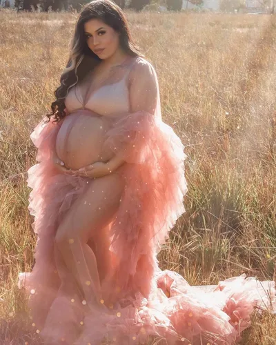Miniatura 2 de Tianzhihe Bata de tul hinchada, vestido de maternidad para sesión de fotos, bata de novia larga y transparente, vestido de baby shower, vestido