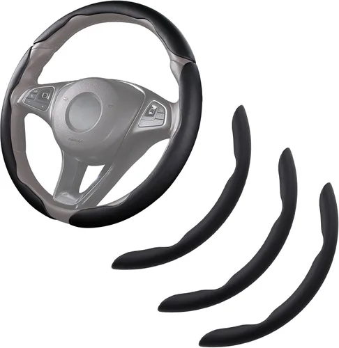 Miniatura 12 de Cubierta de volante de coche de cuero con cierre de presión de 3 piezas, juego de protector antideslizante y envolvente, accesorios para volante