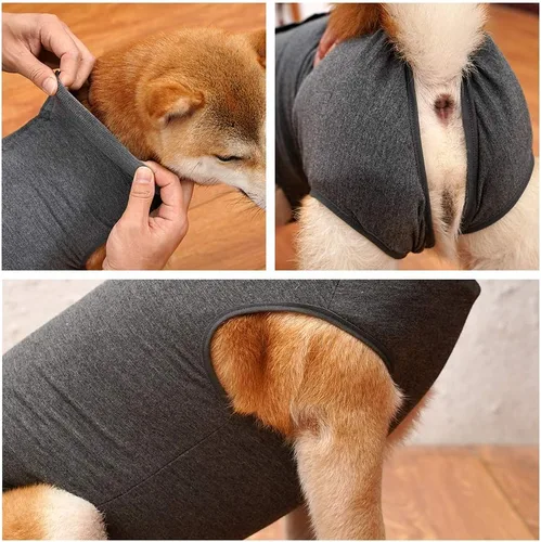 Miniatura 3 de LIANZIMAU Traje de recuperación quirúrgica para perros con un solo pieza transpirable para heridas abdominales y protección de la piel, alternativa