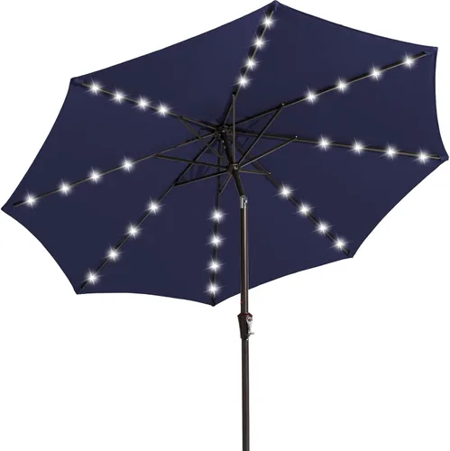 Miniatura 20 de JEAREY Sombrilla de exterior de 9 pies con luces solares, sombrilla de piscina con luz LED, inclinación y manivela, sombrillas de mesa para terraza