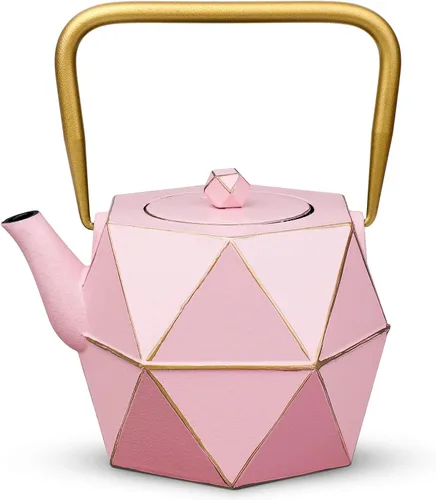 Miniatura 12 de Toptier - Tetera de hierro fundido, hervidor de té seguro para estufa japonés de hierro fundido, tetera de diseño de diamante con infusor removible