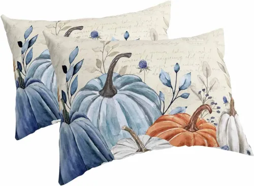 Miniatura 13 de Fundas de almohada de tamaño estándar de Acción de Gracias, 2 paquetes de fundas de almohada suaves decorativas para sofá de cuerpo largo, con Azul