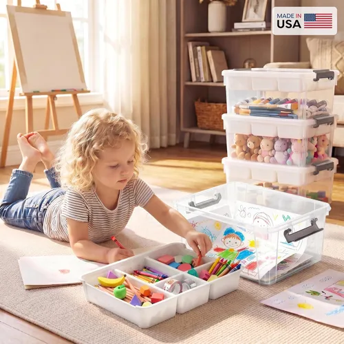 Miniatura 7 de Citylife Caja de almacenamiento de plástico de 17 QT con bandeja extraíble Organizadores y almacenamiento para manualidades Contenedor