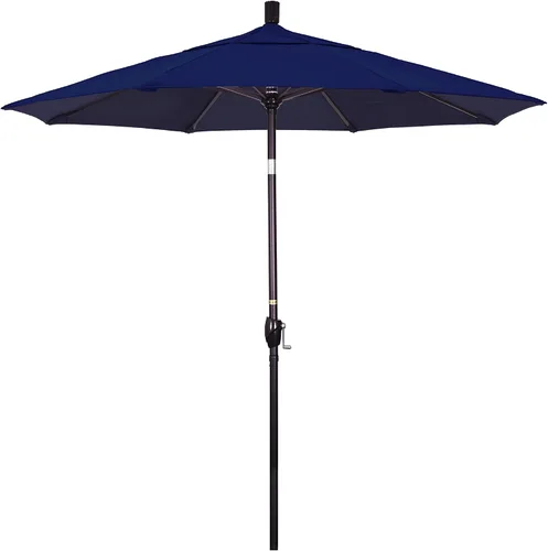 Miniatura 5 de California Umbrella Sombrilla redonda de aluminio de 7.5 pies, manivela elevadora, botón de inclinación, poste de bronce, Sunbrella Air Blue