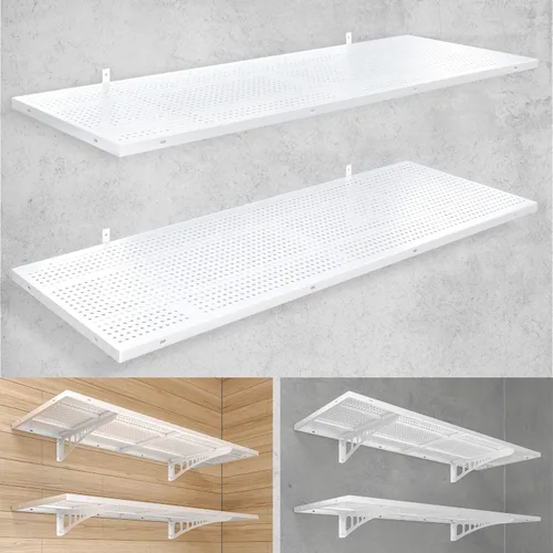 Miniatura 13 de Paquete de 2 estantes de pared de garaje resistentes de 2 x 3 pies, capacidad de carga de 500 libras, estantería de garaje montada en la pared, Negro