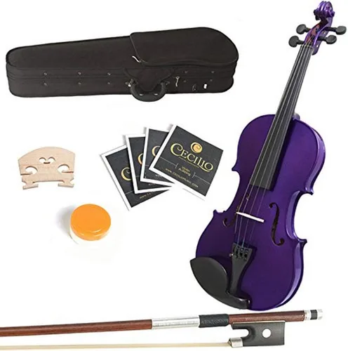 Miniatura 13 de Mendini by Cecilio Juego de viola de madera maciza de 14 pulgadas para principiantes, kit de viola acústica tallada a mano con estuche rígido, arco