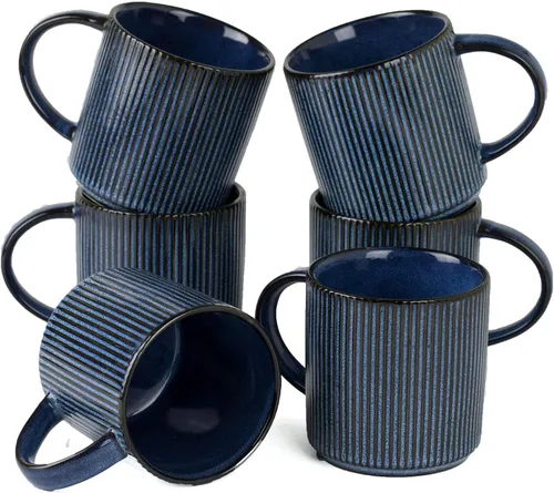 Miniatura 28 de Juego de Tazas de Café Famiware para 6, Tazas de 12 oz con Asa para Café, Té, Cacao, Leche - Juego de Vajilla de Cerámica y Gres, Blanco Mate Blanco