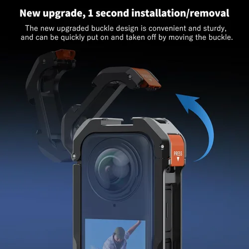 Miniatura 3 de VRIG - Jaula de marco para Insta360 X4, funda protectora de aluminio para Insta360 X4 con cubierta de lente de silicona, zapata fría integrada e