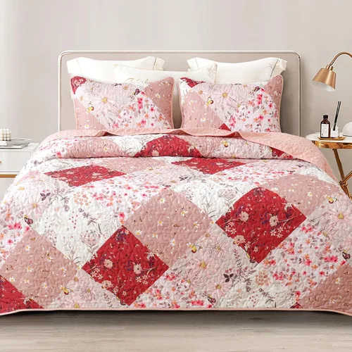 Miniatura 13 de Whale Flotilla Colcha de retazos tamaño individual, colcha floral bohemia extra suave para cama, reversible, ligero, juego de ropa de cama con 1 Azul