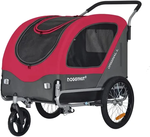 Miniatura 10 de Doggyhut Remolque y cochecito de bicicleta para mascotas grandes originales 2 en 1, para perros de hasta 78 libras, frenos de estacionamiento, marco