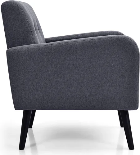 Miniatura 9 de Giantex Silla decorativa tapizada, moderna de tela de lino de mediados de siglo con brazos, carga máxima de 265 libras, cómodo sofá individual Azul