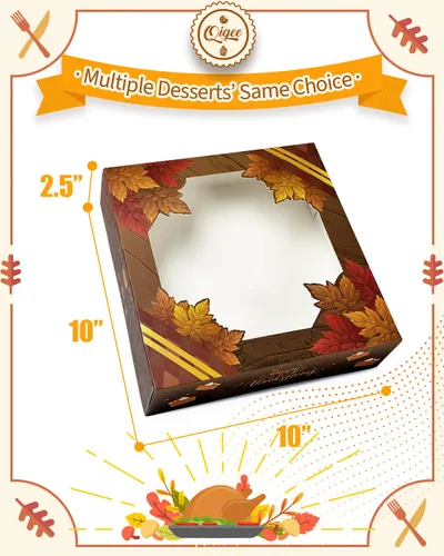 Miniatura 4 de qiqee Cajas de Galletas de Acción de Gracias con Ventana para Dar Regalos Cajas de Golosinas de Otoño 10x10x2.5 pulgadas 30 Paquetes Caja de Día