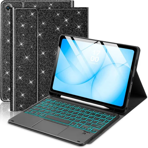 EAMPANG Funda con purpurina y teclado trackpad para Samsung Galaxy Tab A11 Plus/A9 Plus de 11 pulgadas, Smart Touchpad 7 colores retroiluminados con
