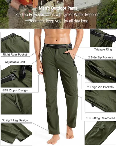 Miniatura 3 de WENRONSTA Pantalones cargo de senderismo para hombre, secado rápido, ligeros, impermeables, 6 bolsillos, para exteriores, pesca, montaña