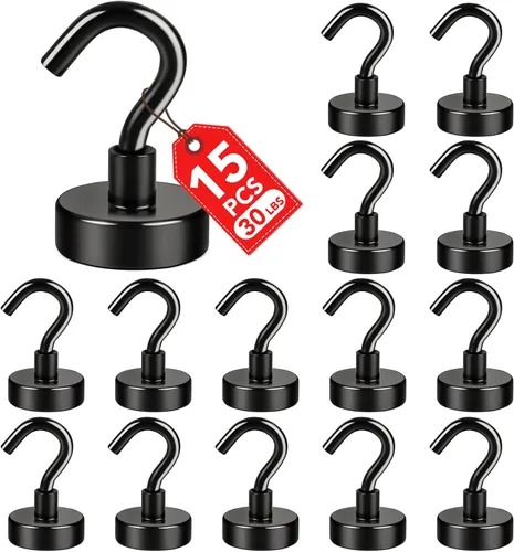 Miniatura 17 de E BAVITE Ganchos magnéticos negros, gancho magnético de neodimio fuerte de 30 libras para crucero, parrilla, toalla, colgar en interiores, cocina