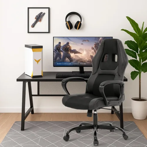 Miniatura 2 de Silla de juegos de piel sintética, ergonómica, silla de oficina, sillas ejecutivas para computadora, respaldo alto, tarea de computadora con soporte