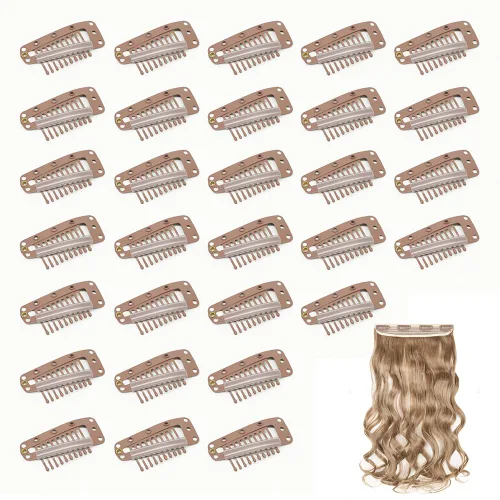 Miniatura 48 de Dreamlover - Clips para extensiones de cabello, clips para peluca con 9 dientes, 30 piezas Beige