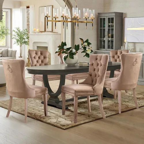 Miniatura 128 de Juego de 2 sillas de comedor tapizadas de terciopelo, sillas laterales de cocina de estilo moderno con ribete de cabeza de clavo y patas de madera