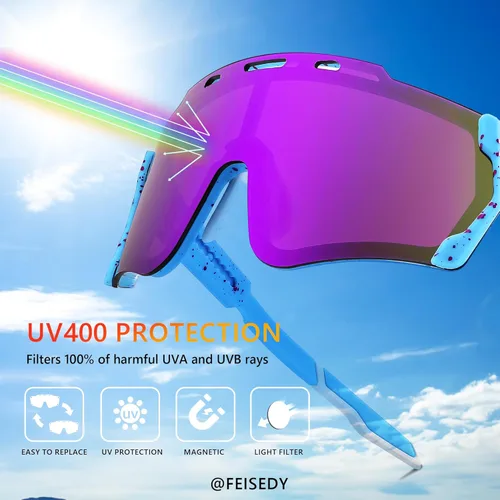 Miniatura 5 de FEISEDY Ciclismo Deportes Gafas de sol Wraparound Lente Magnética Ajustable Piernas Visera Hombres Mujeres Juventud Escudo B0028