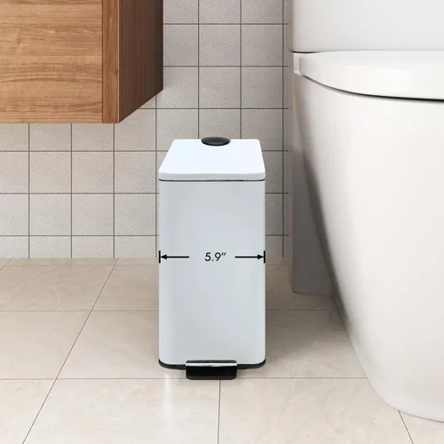 Miniatura 3 de Bote de basura pequeño de acero inoxidable con tapa y pedal de escalón, cubo de basura de cierre suave de 6 litros/1.6 galones con cubo