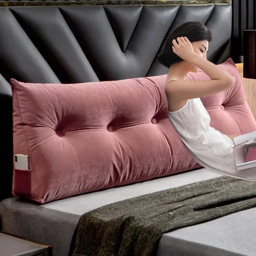 Miniatura 7 de Almohada triangular de cuña para cabecero, cojín de tamaño Queen, almohada de lectura para reposo prolongado, respaldo para sofá cama, litera, Rosa