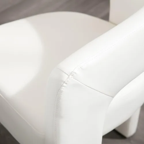 Miniatura 3 de Silla moderna de comedor en barril, silla de cocina acentuada tapizada en cuero sintético con brazos, silla lateral cómoda para sala de blanco