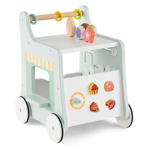 Miniatura 10 de HONEY JOY Andador de empuje para bebés, centro de actividades de madera 6 en 1 con clasificador de formas, desarrolla habilidades motoras