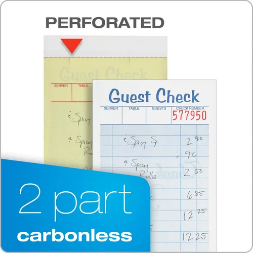 Miniatura 3 de Adams Guest Check Pads, 2 partes, sin carbono, blanco/canario, 3-3/8 pulgadas x 6-3/8 pulgadas, 50 juegos por bloc, paquete de 10 (104-50SW)