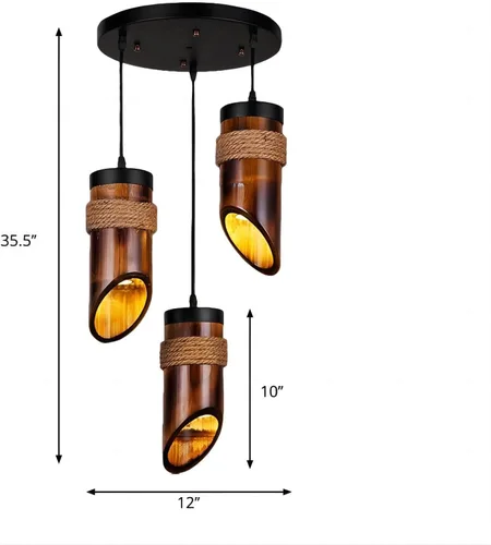 Miniatura 4 de LIGHTLAND Luces colgantes rústicas de bambú, 12 pulgadas, paquete de 3 para comedor, sala de té zen, estilo retro