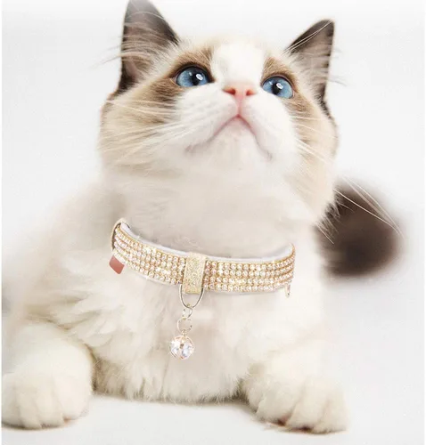 Miniatura 6 de Collar para gato, collar de perro, [diamantes de imitación brillantes] de cuero PU premium con colgante, collares ajustables para gatos y perros