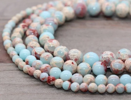 Miniatura 4 de 1 hebra Adabele Natural Aquamarina Azul Impresión Aqua Terra Jasper Piedra Curativa Gema de 4 mm, cuentas sueltas redondas pequeñas de sedimento