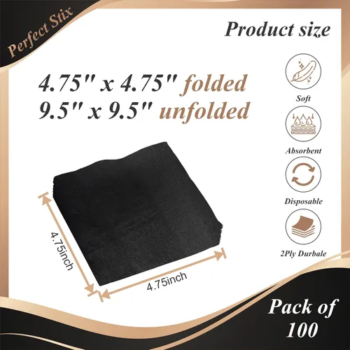 Miniatura 2 de Servilletas perfectas de 2 capas. 100ct servilletas de papel para cóctel. Dos capas., Negro, 100