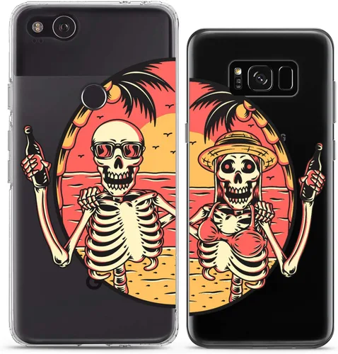 Miniatura 6 de Fundas a juego para parejas compatibles con iPhone 14 13 Pro Max 12 Mini 11 Xs 6s 8 Plus 7 Xr 10 SE 5 Clear Funny Pair Skeleton Cover Colorido